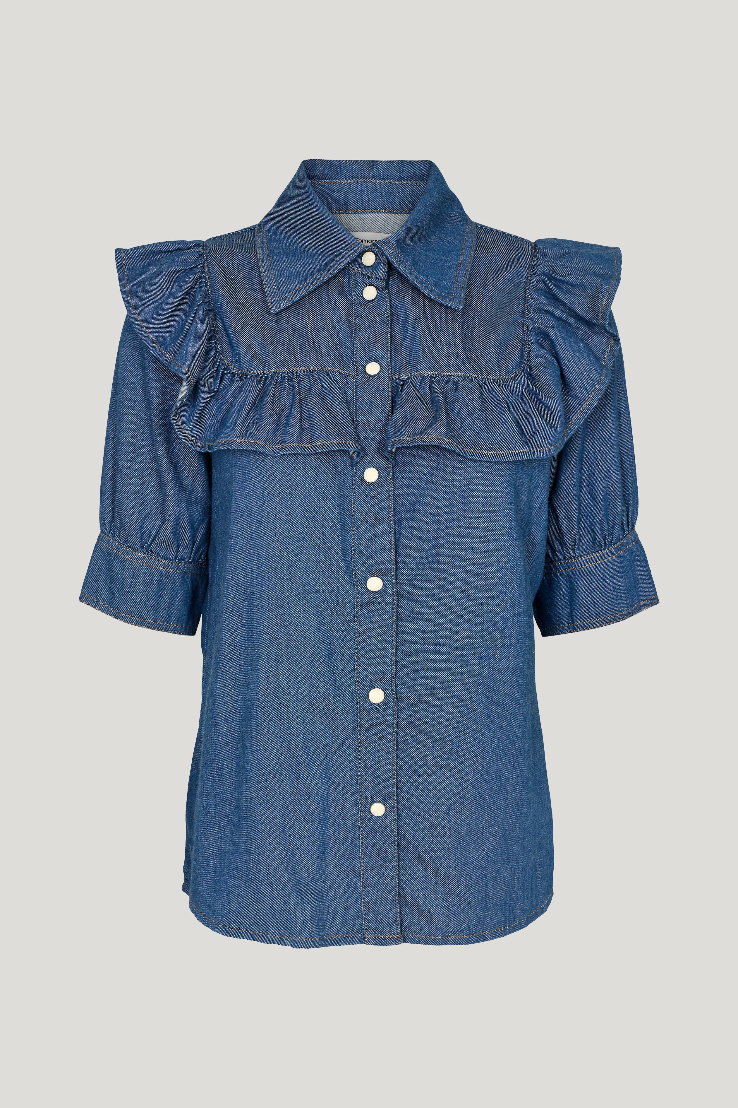 Tomorrow Brown SS Casual Shirt Wash Mid Blue Indigo Shirts & Blouses 51 Denim blue