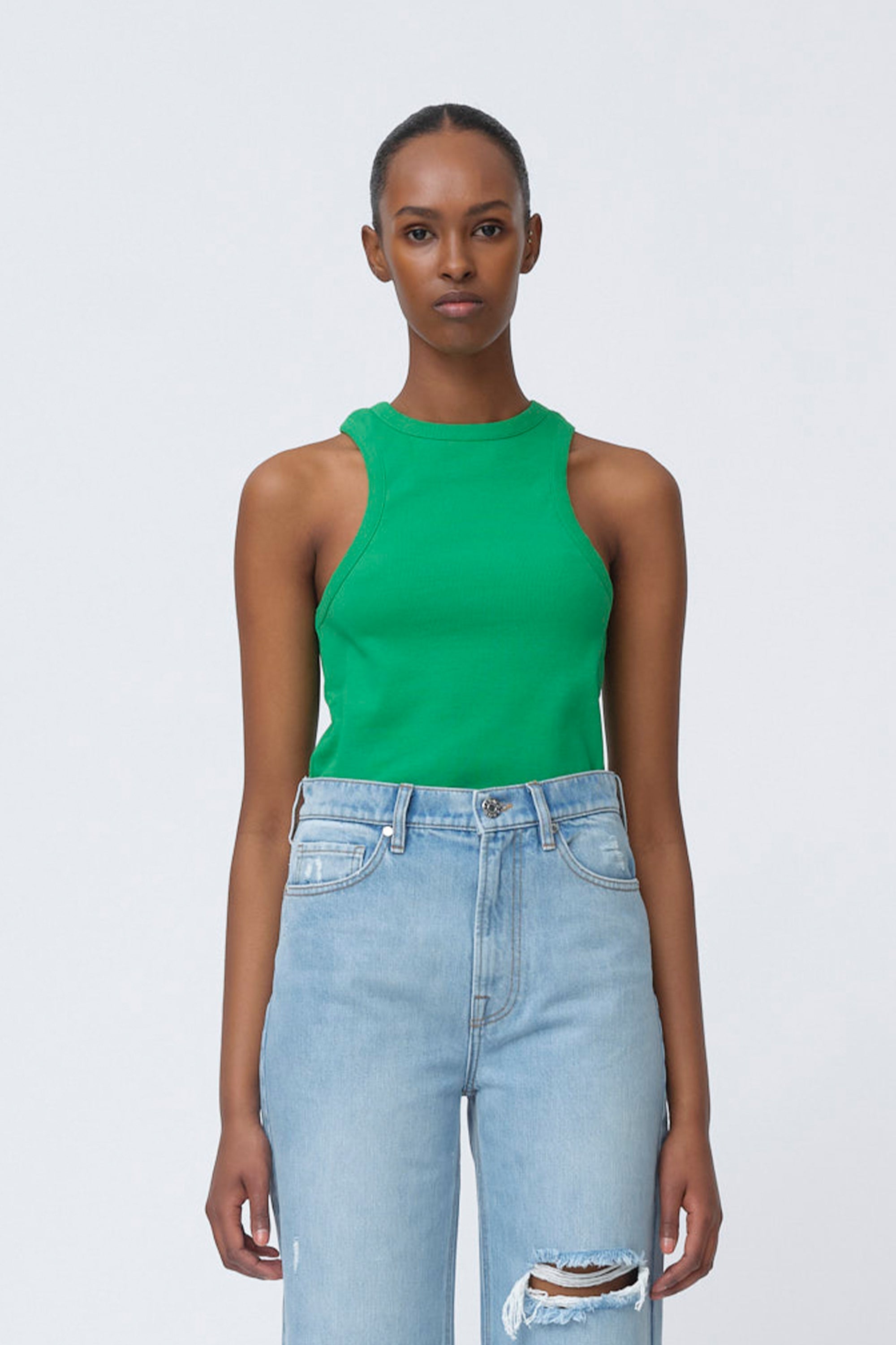 Tomorrow Clear Ribbed Tank Tops & T-shirts 671 Earth Green