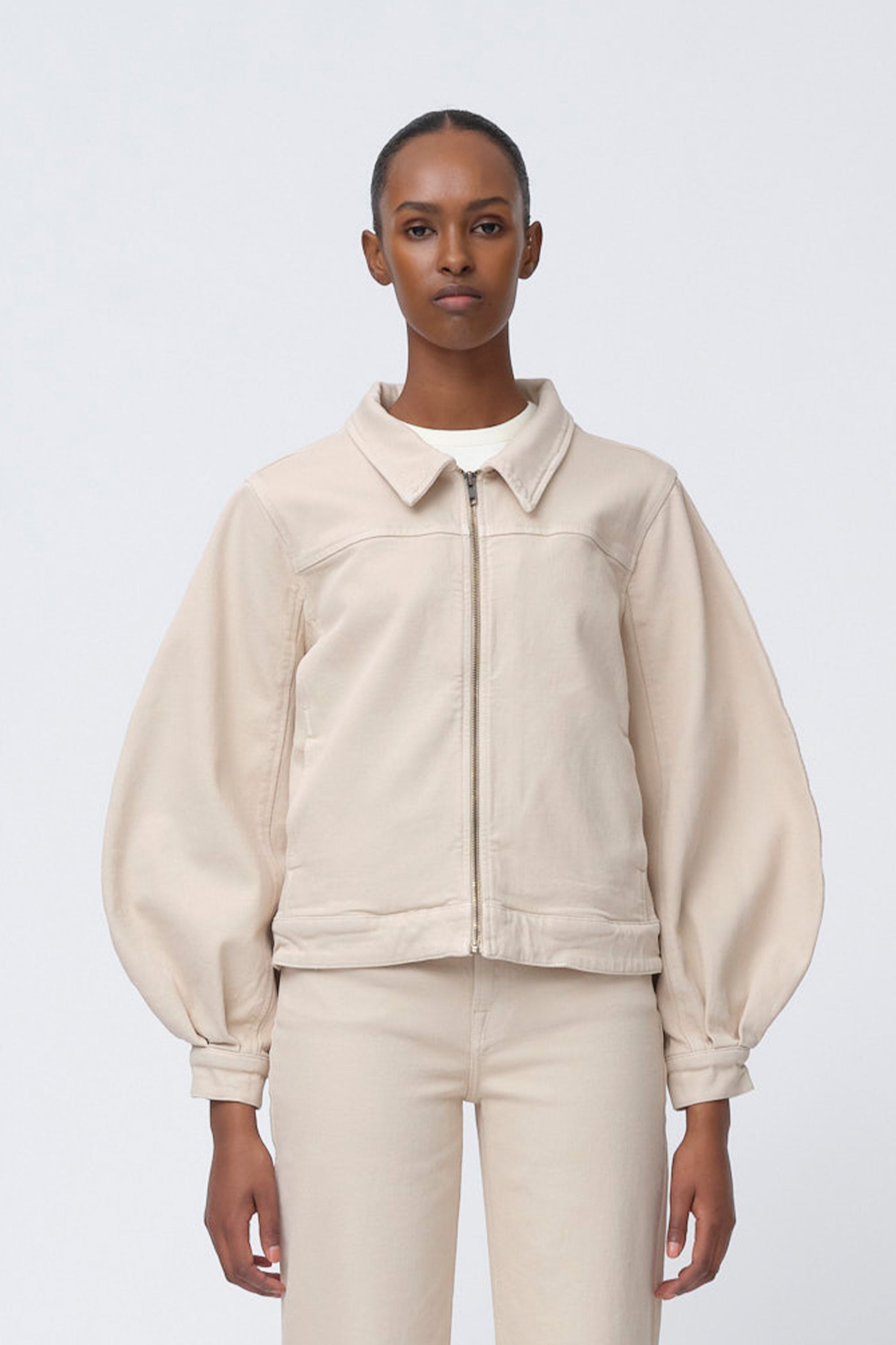 Tomorrow Greta Zip Denim Jacket Wash Caffe Crema Coats & Jackets 071 Café Creme