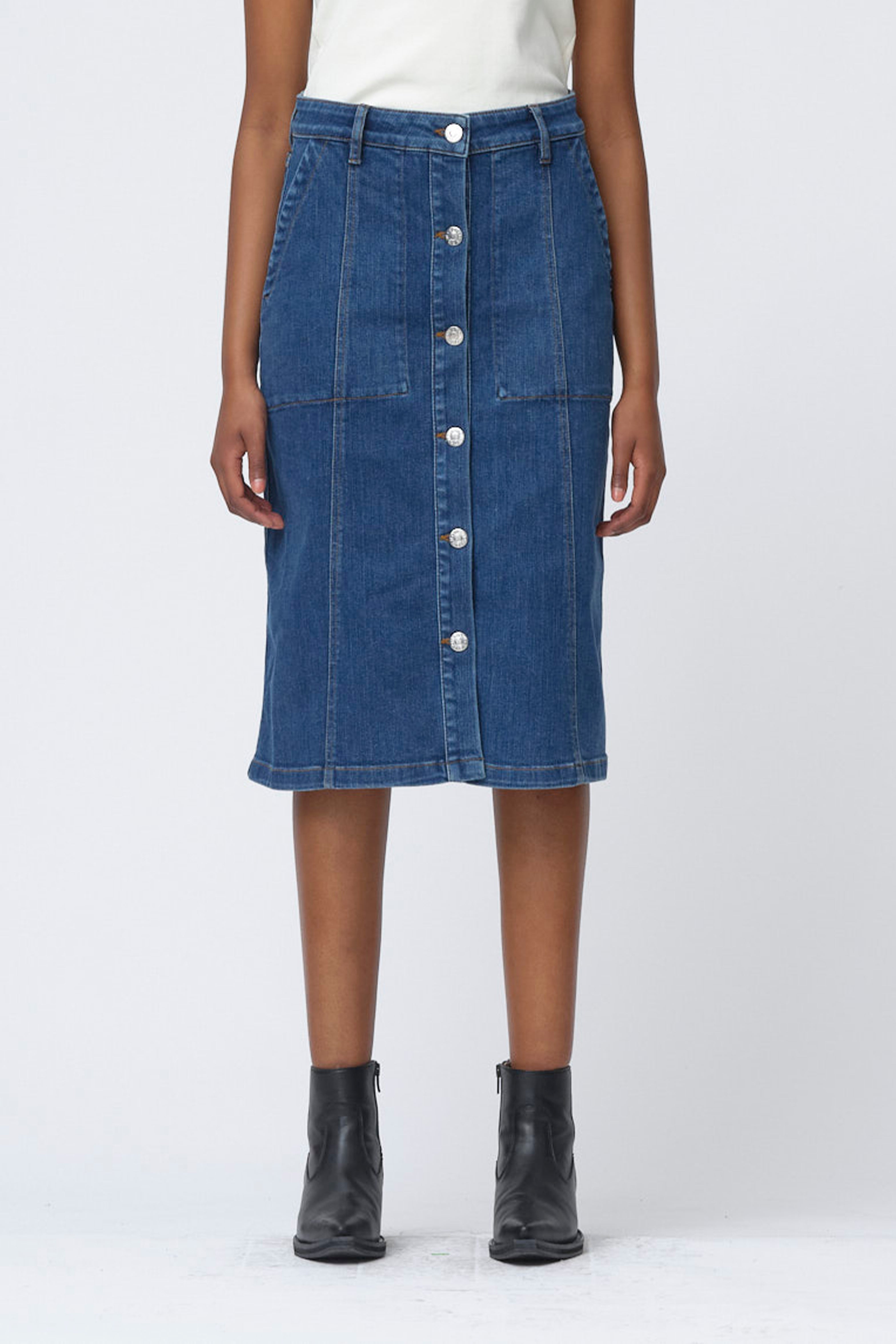 Tomorrow TD Greta 70 Knee Long Skirt Wash Prato Skirt 51 Denim blue