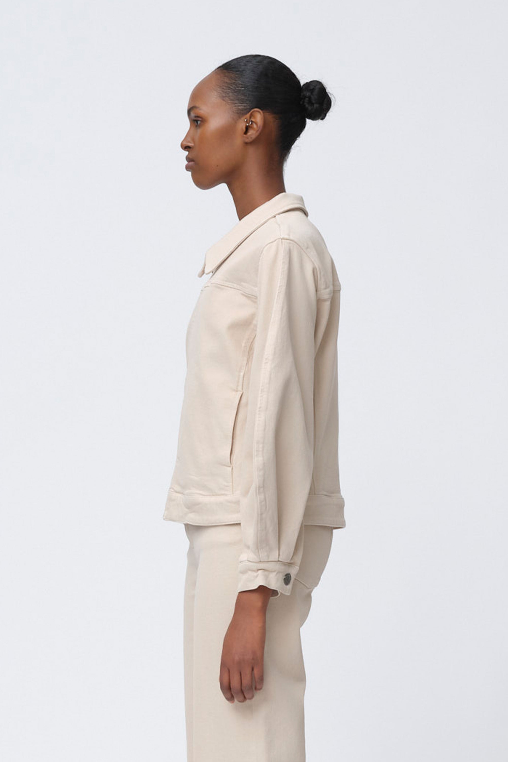 Greta Zip Denim Jacket Caffe Crema