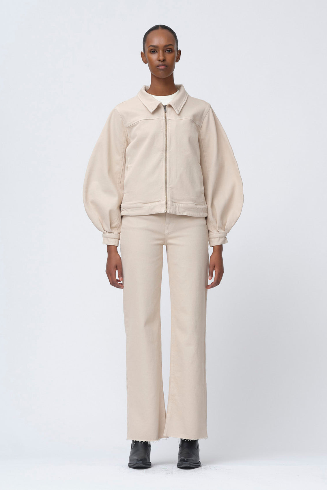 Greta Zip Denim Jacket Caffe Crema