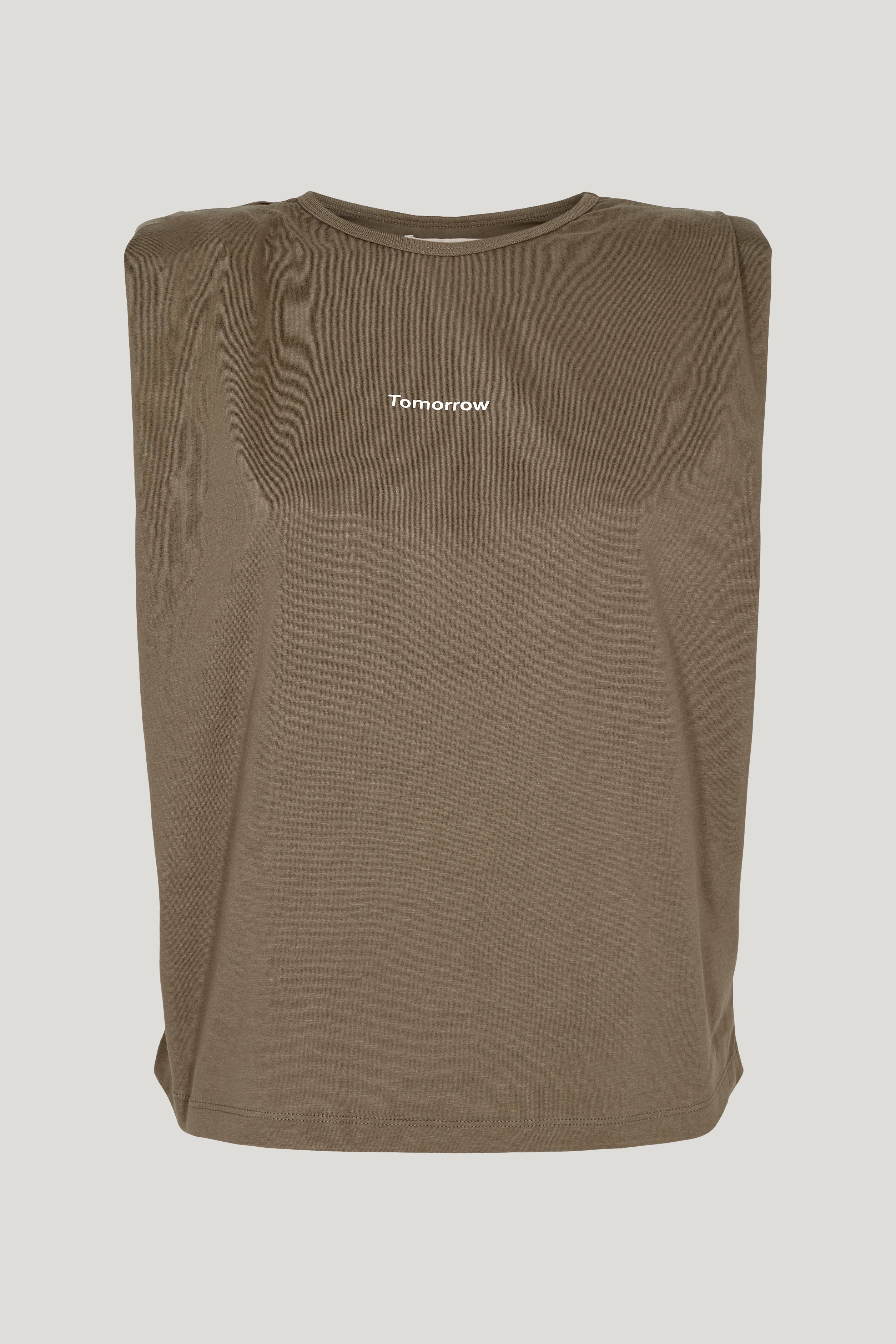 Tomorrow TD Casual Shoulder Pad Tank Tops & T-shirts 714 Woodchip Brown